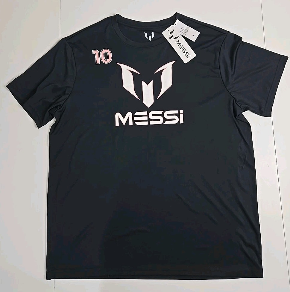 Messi Shirt Men's Large Black Pink Performance Soccer Football 10 Logo NWT gallery