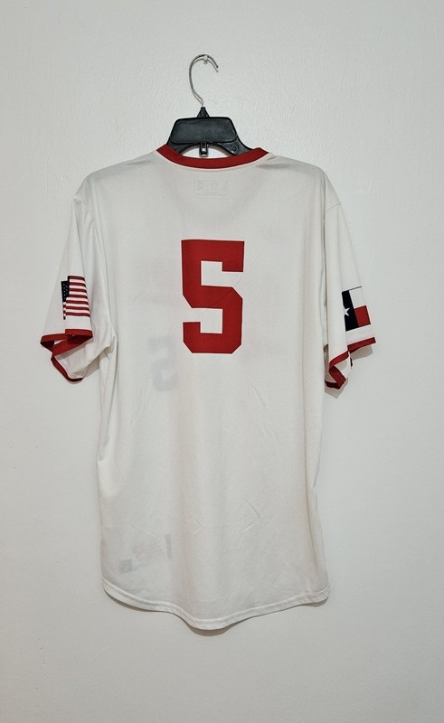 New Balance Team Issue Men's L White/Red/Blue Mesh V-Neck Baseball Jersey gallery