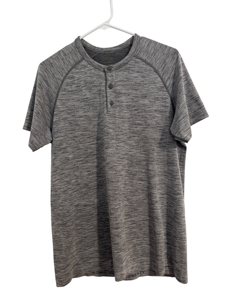 Lululemon Men's MEDIUM Metal Vent Tech Short Sleeve Henley Slate Grey Athletic gallery