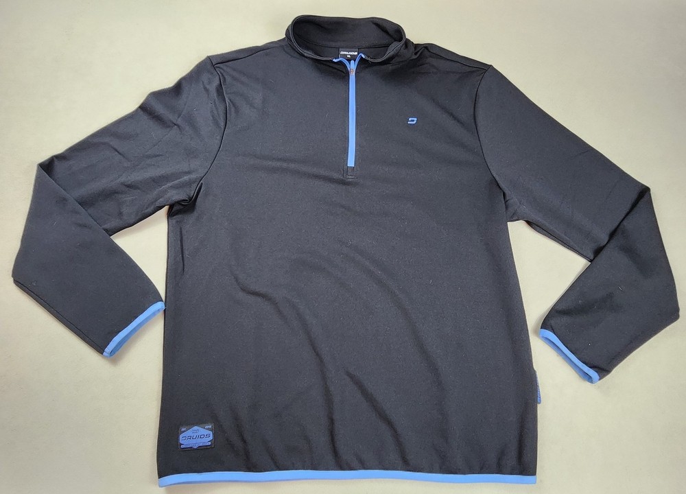 Druids Mens 1/4 Zip Pullover Top Activewear XL Black W/ Blue Trim