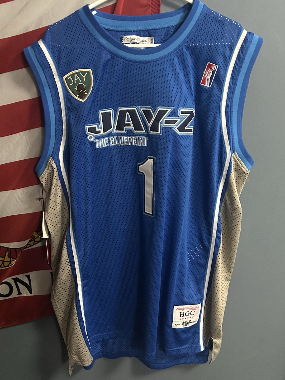 Headgear Classics Rare Jay-Z Blueprint Jersey Size 5XL Hip Hop Basketball Blue gallery