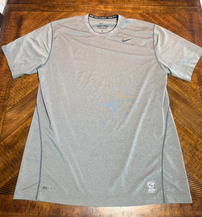 Nike Shirt Men`s Size XL Gray Pro Combat Dri Fit Short Sleeve Athletic gallery