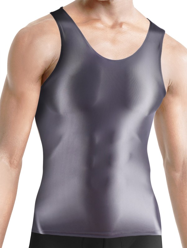 Men Oil Glossy Activewear Tops Quick Dry Stretch Fitness Vest Sleeveless T-shirt gallery