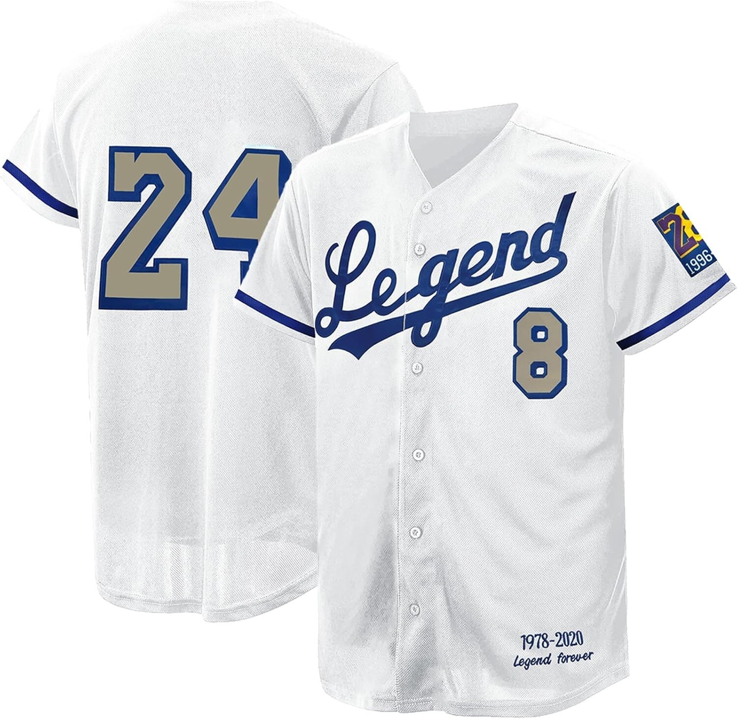 Design 8 24 Legend Baseball Jersey White Blue Top Embroidered Custom Name gallery