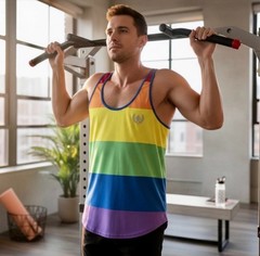 Andrew Christian Gay Pride Rainbow Stripe Mesh Tank Top Size S