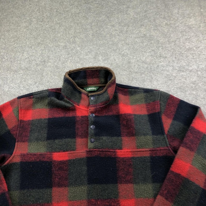Orvis Pullover Mens Medium Red Plaid Snap Mock Neck Fleece Top Outdoor Thermal gallery