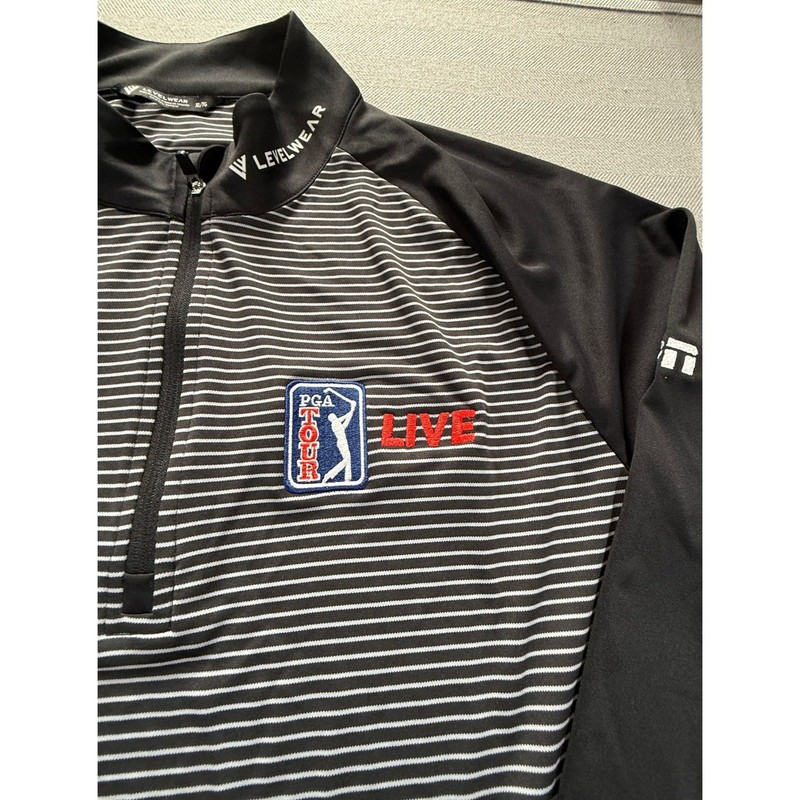 Levelwear PGA Tour Live ESPN Quarter Zip Pullover Men XL Black Striped Golf 1599 gallery