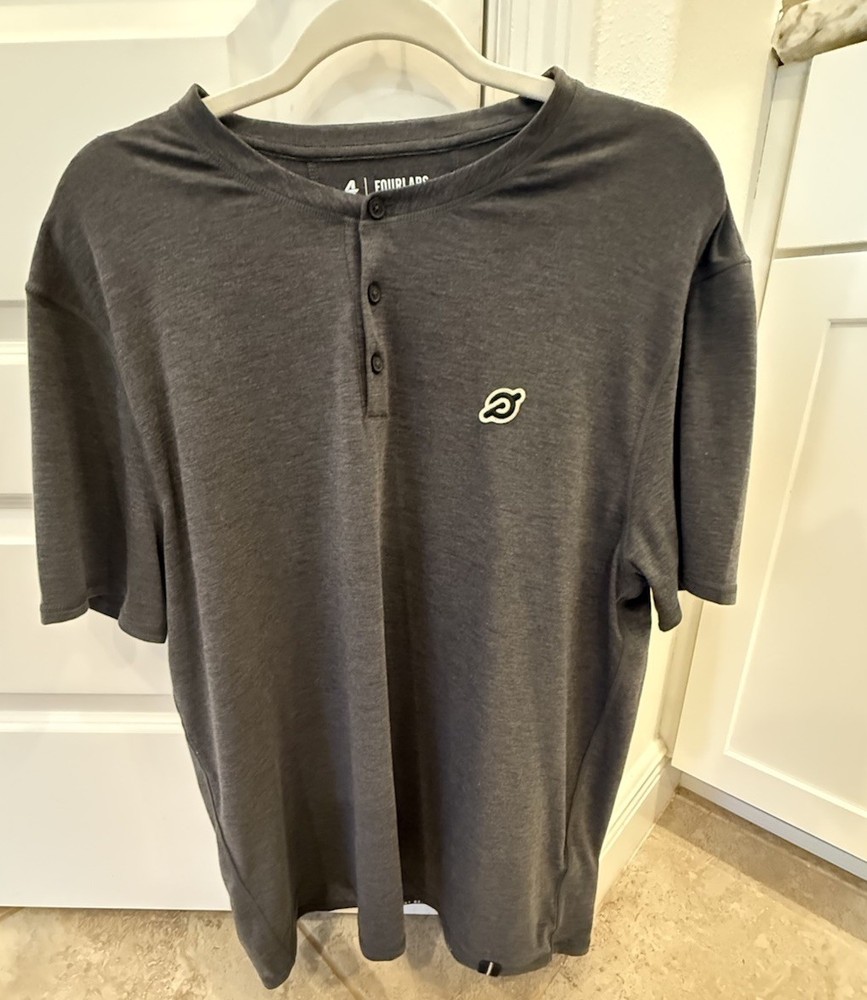 Peloton x Fourlaps Radius Henley Athletic Tee L Gray athleisure cycling casual