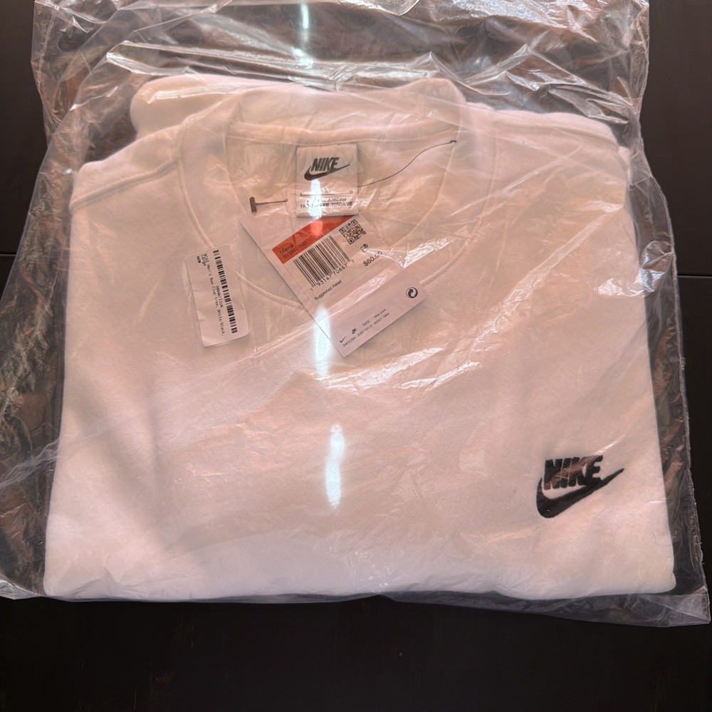 Nike Men's L Crewneck Sweatshirt Classic Logo Pullover Casual White BV2662-100