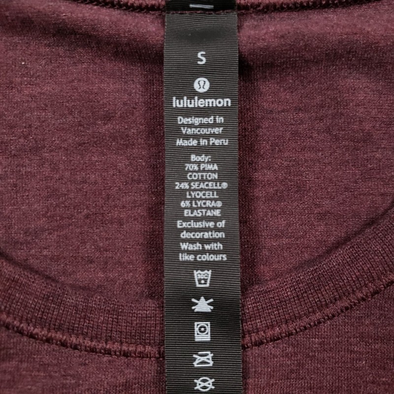 LULULEMON Shirt Mens Small 5 Year Basic Tee Long Sleeve Red Heathered Dark Plum gallery