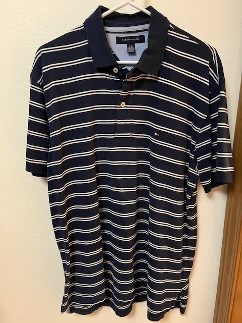 Tommy Hilfiger Men's Polo Shirt, Large, Dark Blue/White stripe gallery