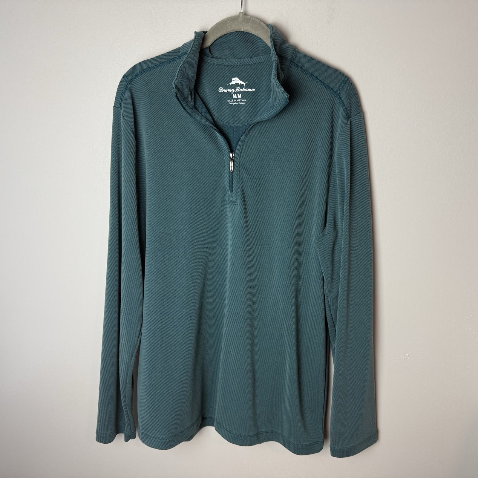 Tommy Bahama 1/4 Zip Pullover Sweater Teal Blue Size Medium Long Sleeves gallery