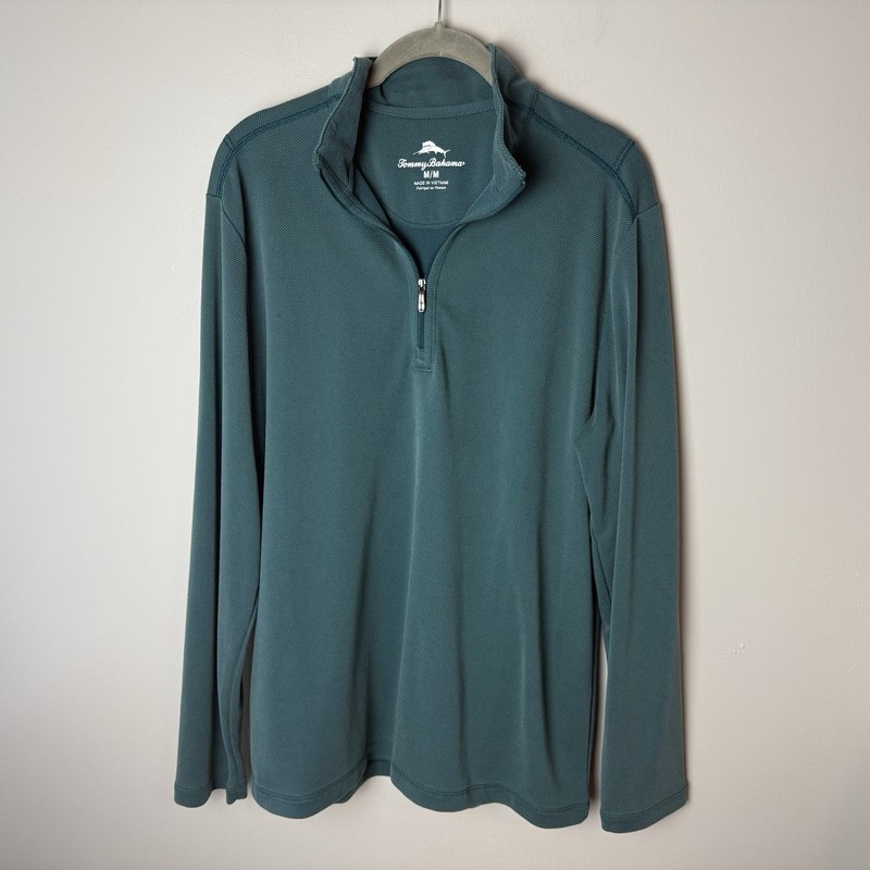 Tommy Bahama 1/4 Zip Pullover Sweater Teal Blue Size Medium Long Sleeves gallery