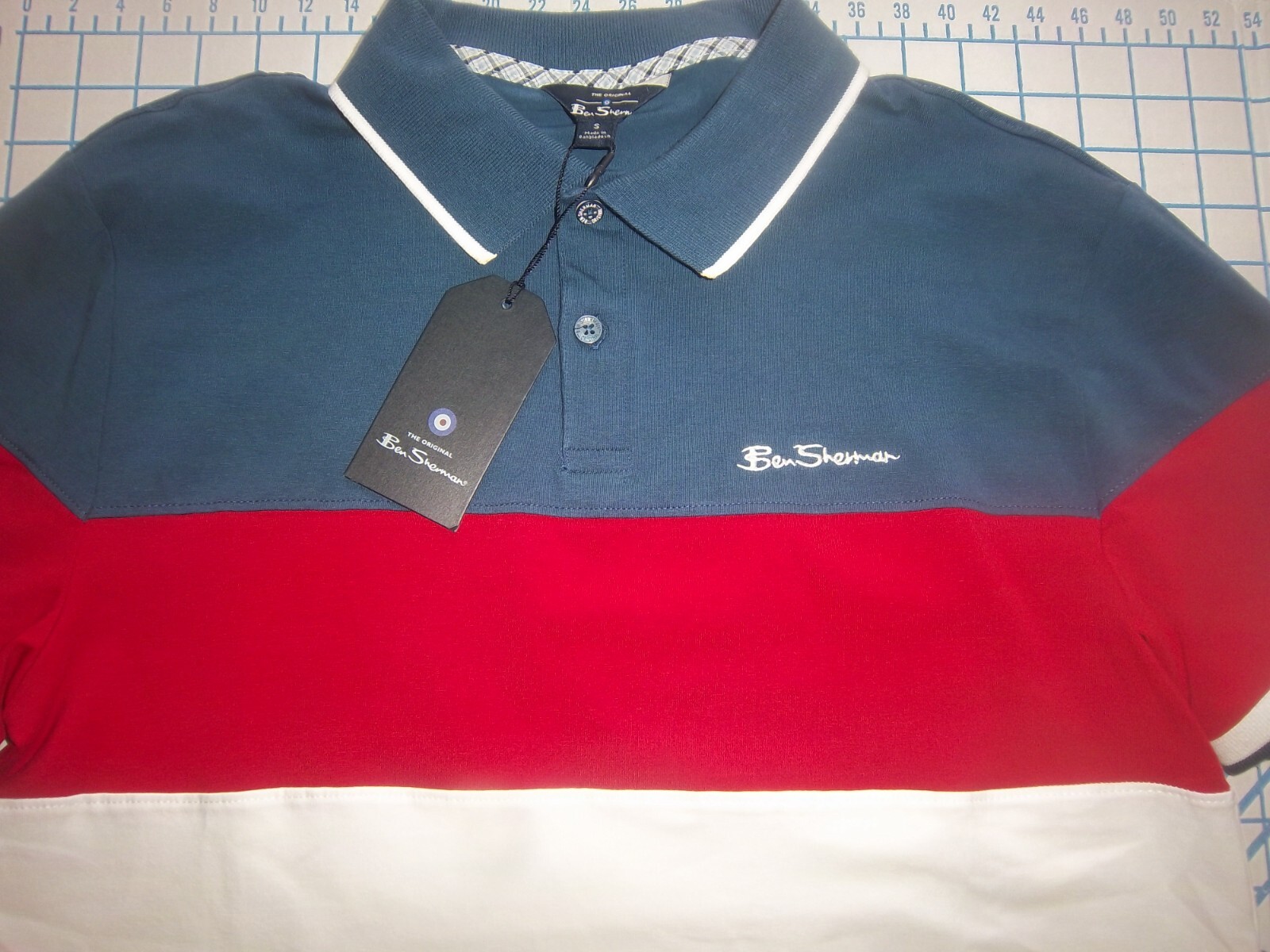 MENS SMALL RED/WHITE/BLUE BEN SHERMAN POLO SHIRT - NWT gallery