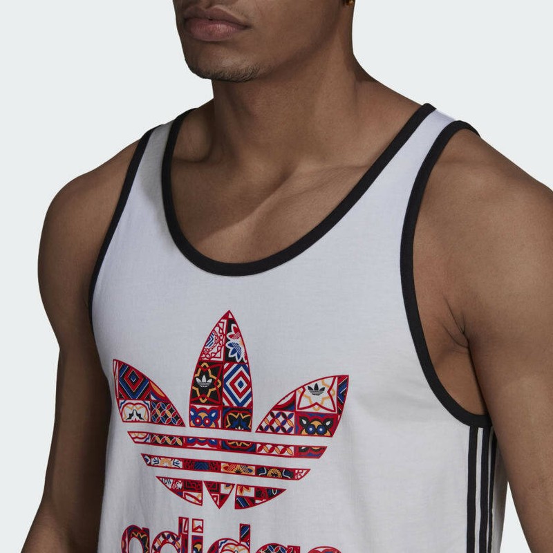 Mens Adidas Original 3 Stripe Tank Top H43942 White/Multi Size XS_S_M_L_XL gallery