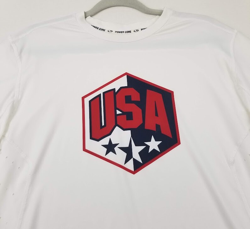 USA Champion Activewear T Shirt Men’s Large Red White Blue Short Sleeve Gym Tee gallery