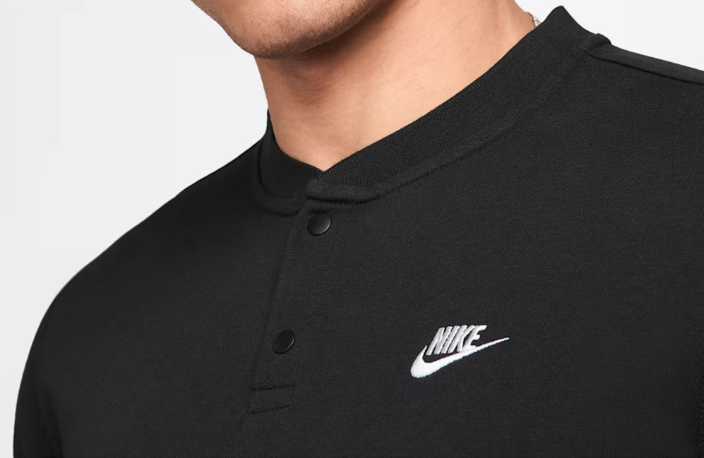 Nike Club Men's Black Midweight Knit Cotton Long-Sleeve Henley (FZ6630-010) S gallery