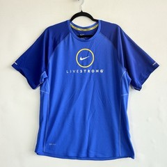 Nike Dri-Fit Livestrong Shirt Mens XL Blue Logo Cycle Jersey Athletic Mesh Top