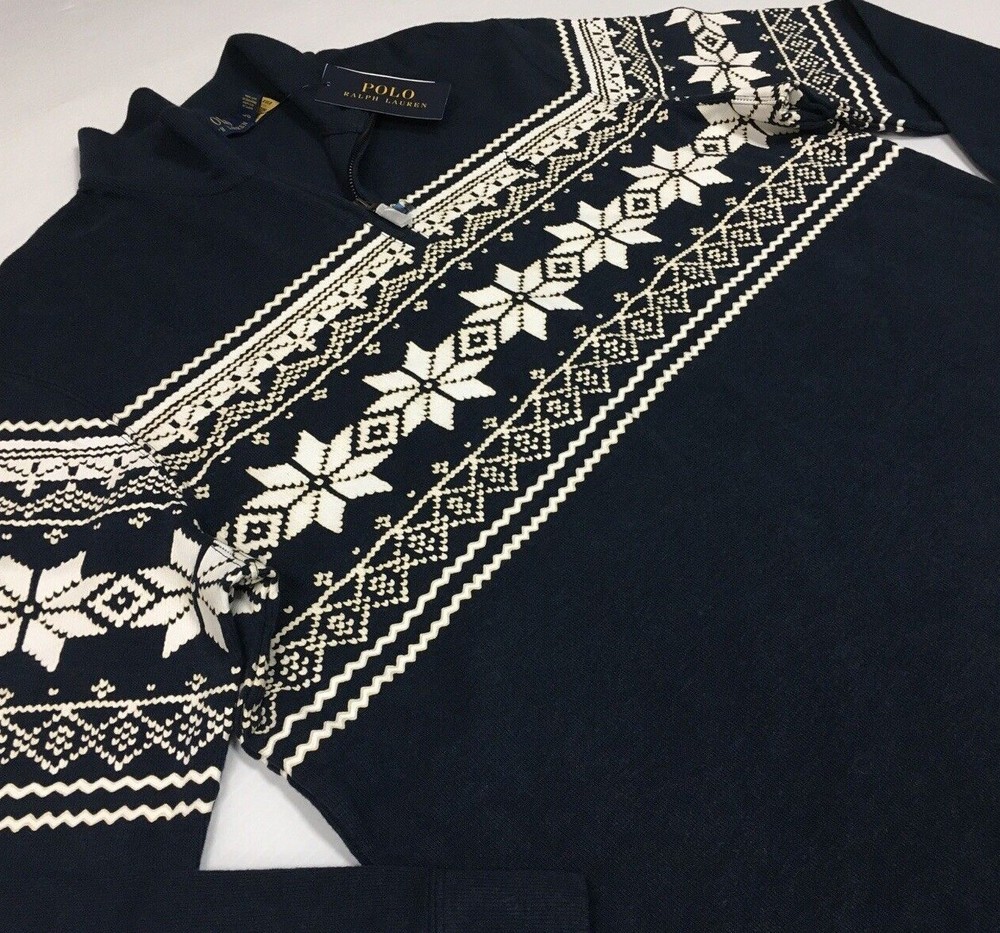 Polo Ralph Lauren 1/4 Zip Snowflake Nordic Sweater Pullover Christmas Gentleman