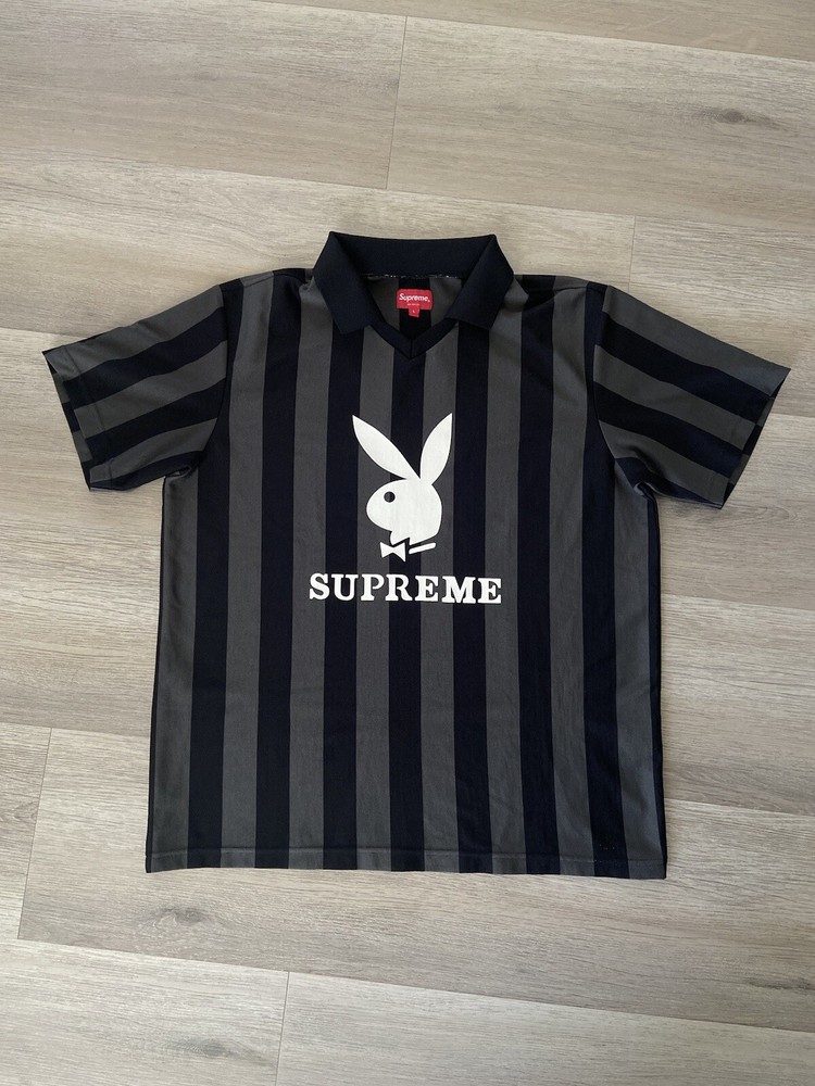 Supreme x Playboy Soccer Jersey Top SS18 Black Size Large Shirt Rugby
