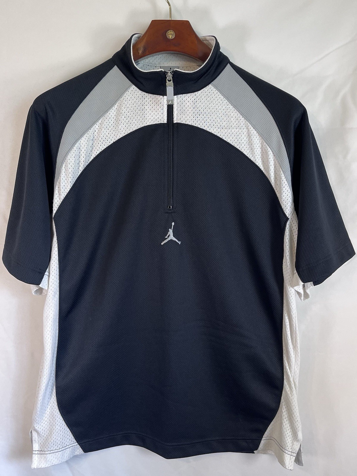 Jordan XVII 17 Quarter Zip Mesh Shirt Mens M Black White Y2K Jumpman 2002 gallery