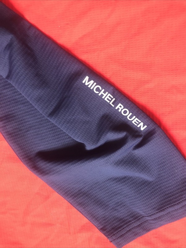 Michel Rouen Performance Red Blue Colorblock Quarter zip Golf Logo Pullover 2XL gallery