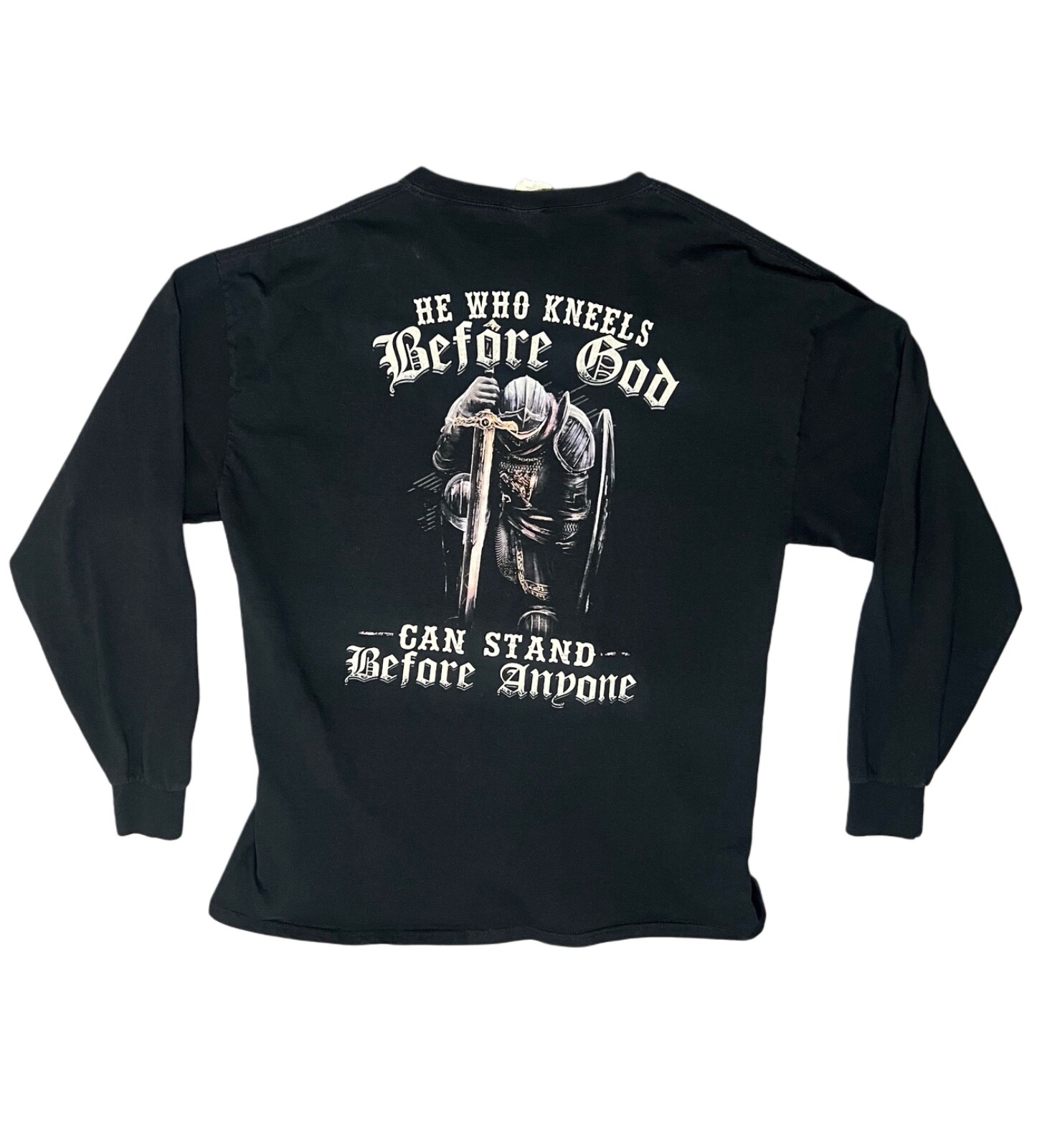 He Who Kneels Before God Can Stand Before Anyone Faith Long Sleeve Shirt gallery
