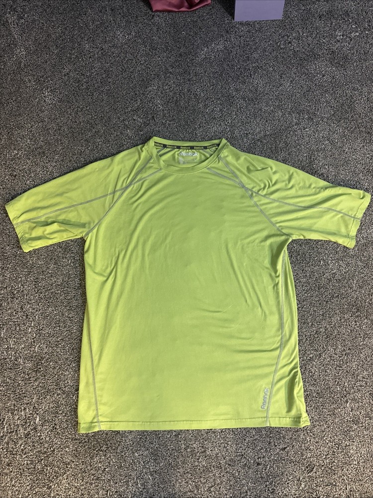 Reebok Performance Play Dry Tee T-shirt Fluorescent Green Men XL Reflective Trim