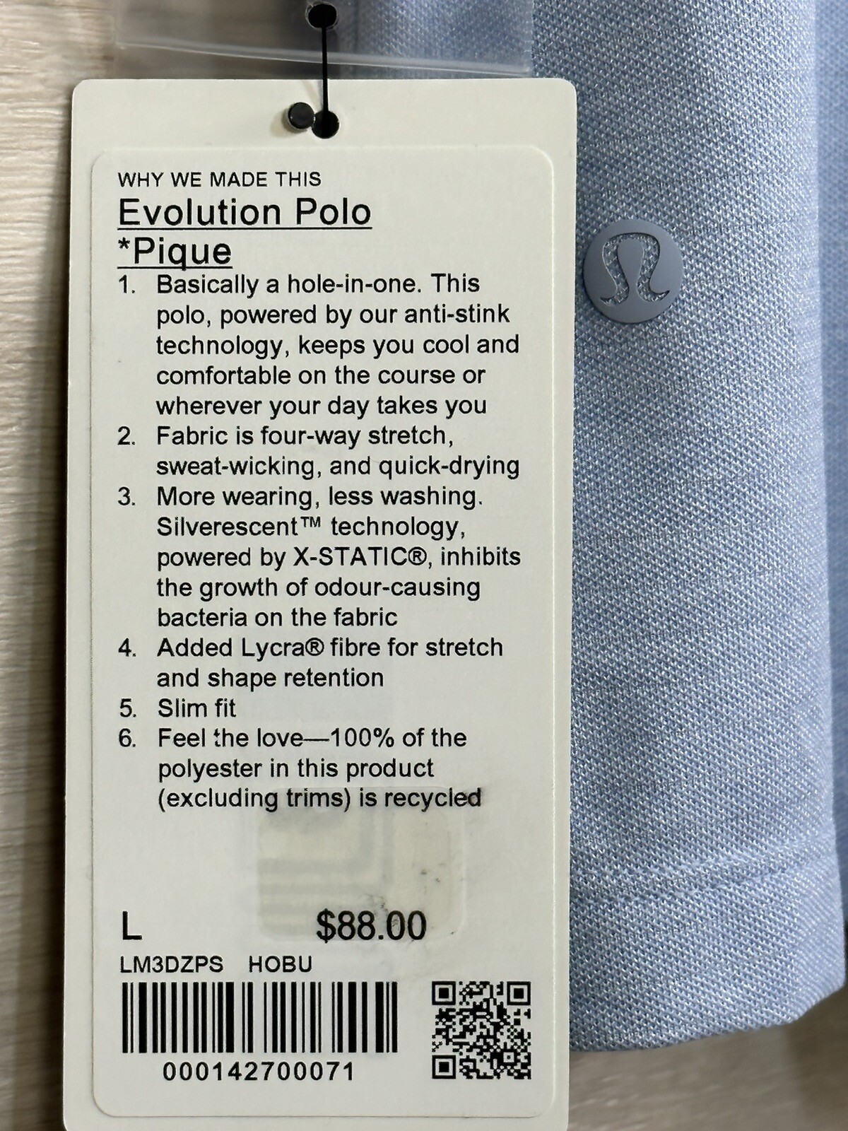 Lululemon Evolution Polo Pique Short Sleeve Size L ⛳️ Heathered Blue Linen 00071 gallery