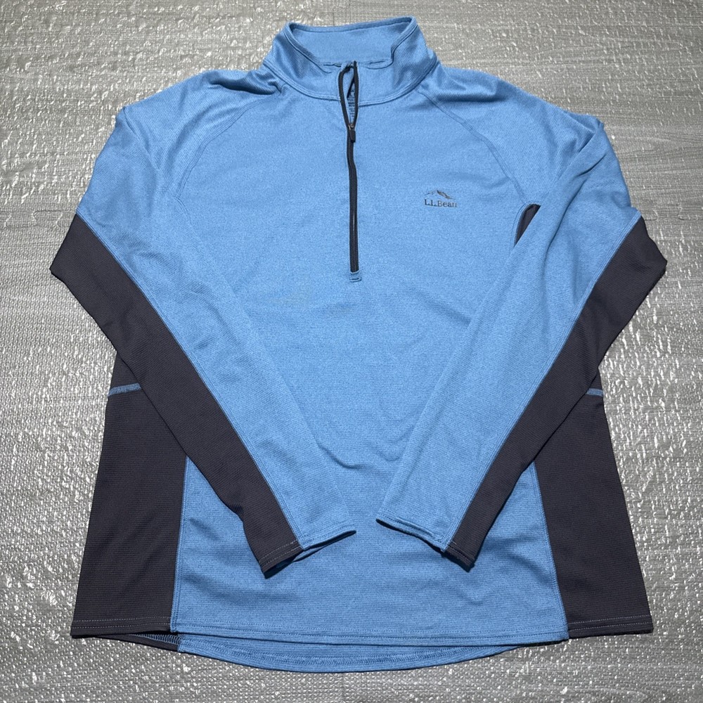 LL Bean Pullover 1/4 Zip Performance Fleece Trail Mens Large Blue Lightweight