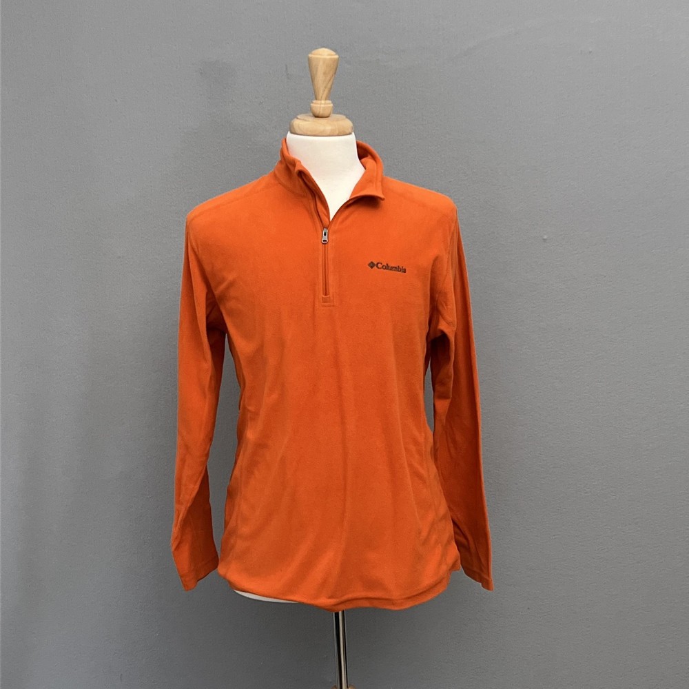 Columbia Fleece Pullover Mens Large Orange 1/4 Zip Mock Neck Hiking Outdoor