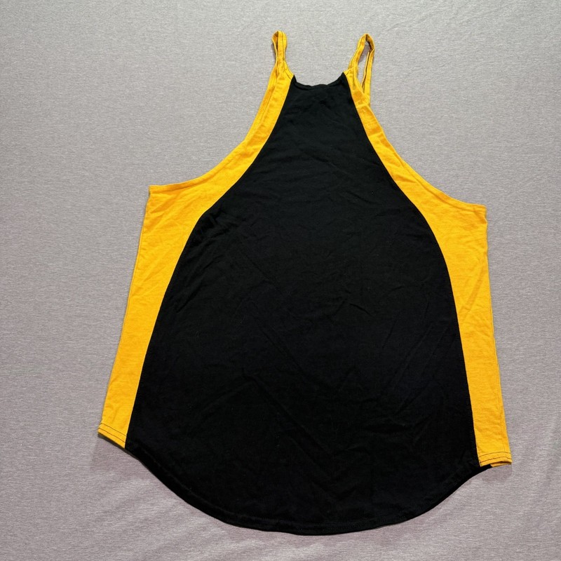 Men's Tank Top Large Two Tone Athleisure Workout Gymwear Lounge Black Yellow gallery