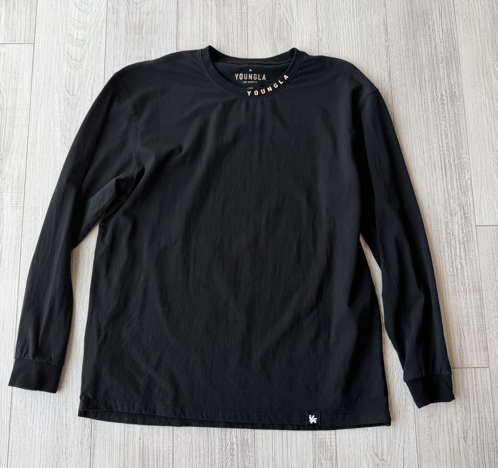 YoungLA Mens Large Long Sleeve Black Cotton Blend Heavy Weight T-Shirt Branded gallery