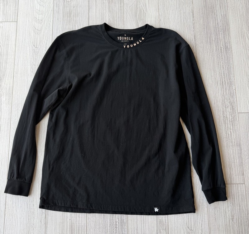YoungLA Mens Large Long Sleeve Black Cotton Blend Heavy Weight T-Shirt Branded gallery