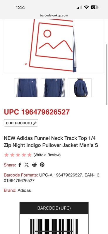 Nwt adidas® Men's SMALL Adicolor Funnel Neck Track Top in Night Indigo Bin 23s gallery