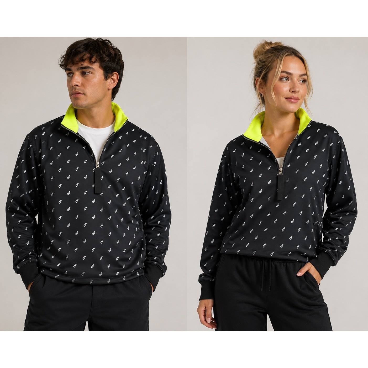 Daniel Patrick Monogram Quarter Zip Track Jacket Black Neon Yellow Small NEW gallery