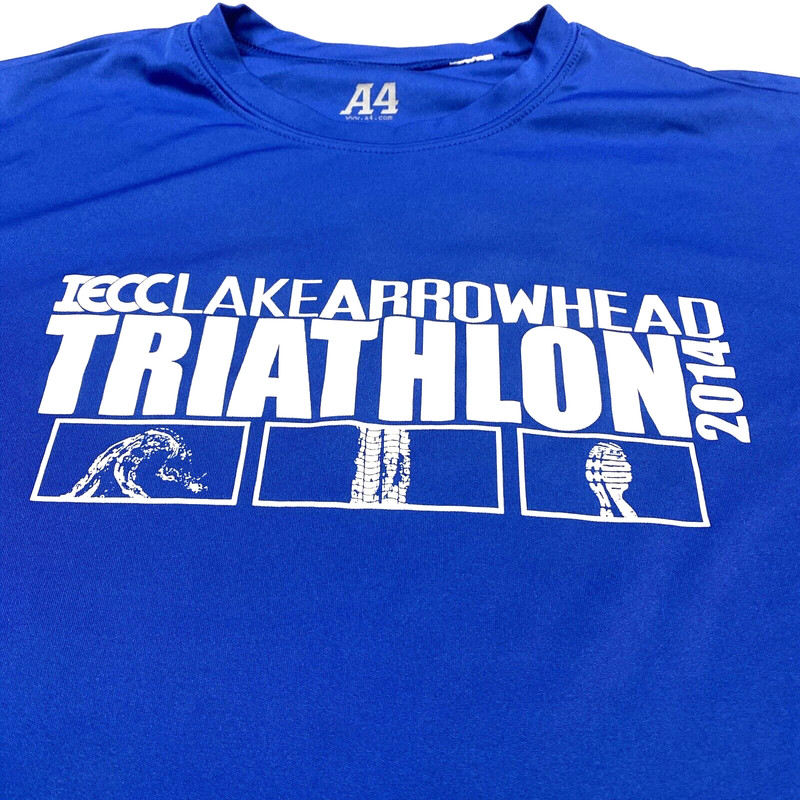 Lake Arrow Head 2014 Triathlon Men's Large Pullover T-Shirt Short Sleeve Blue gallery
