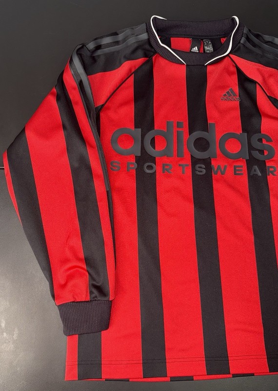 adidas Sportswear Striped Red Black Men's Long Sleeve Soccer Jersey Size S gallery