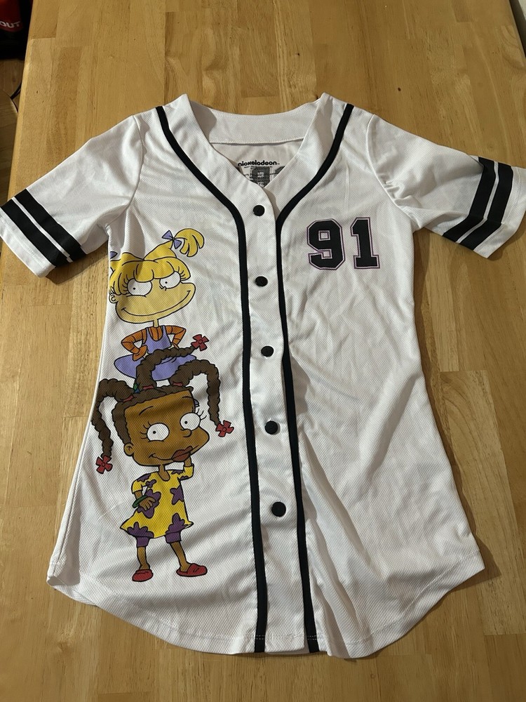 Nickelodeon Rugrats Baseball Jersey Button Up Shirt Size Small Pinstripe