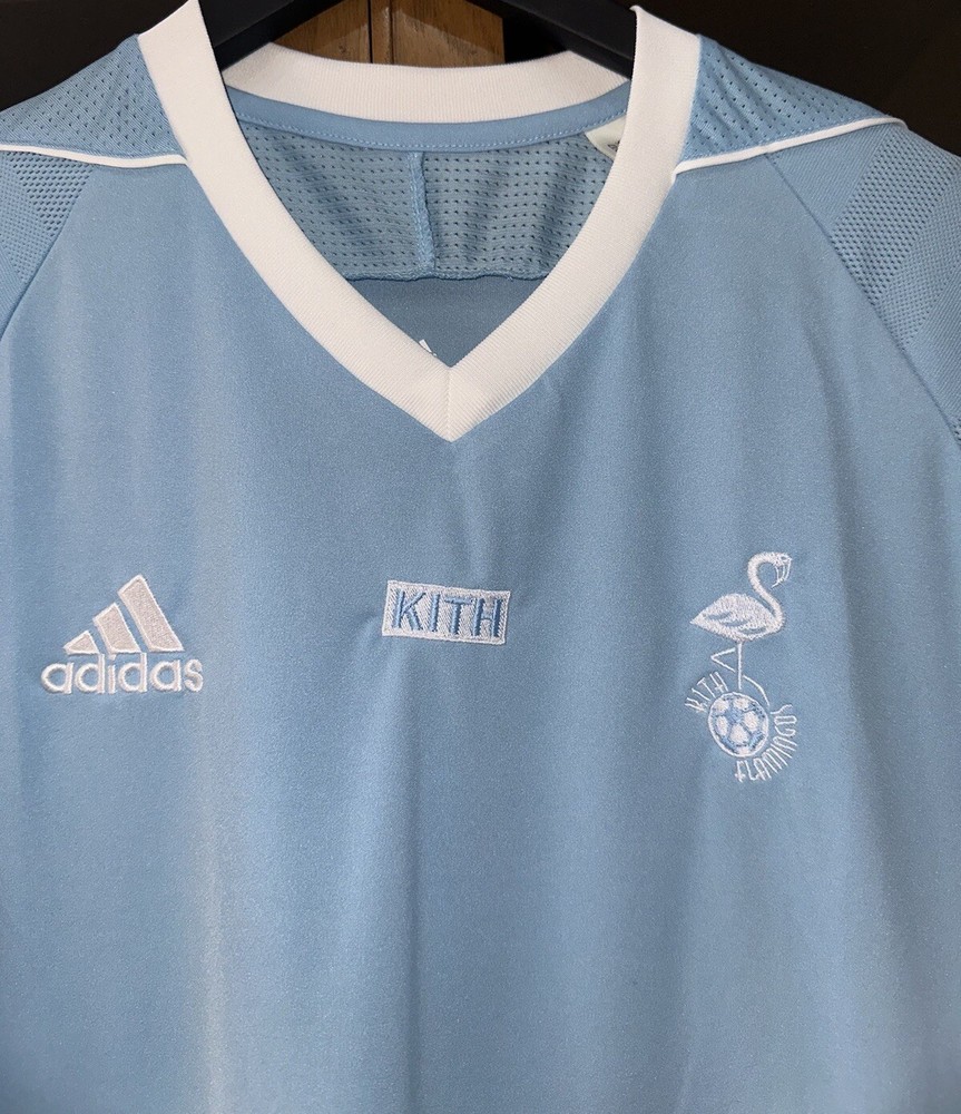 Kith x Adidas Flamingos Unreleased! Soccer Jersey Mens Large L Light Blue