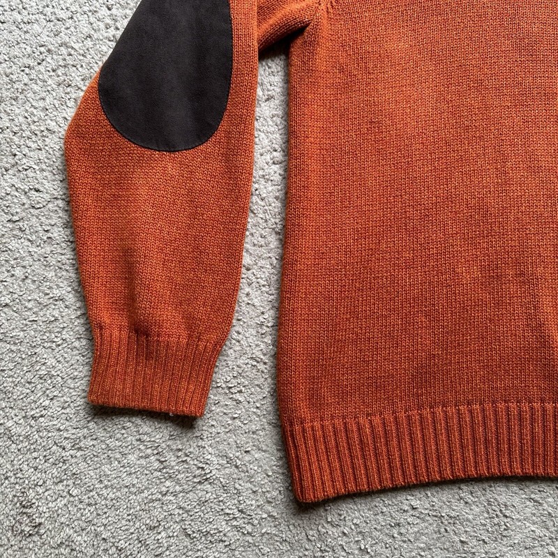 Chaps Sweater Mens XL 1/4 Button Mock Neck Long Sleeve Elbow Pads Orange gallery