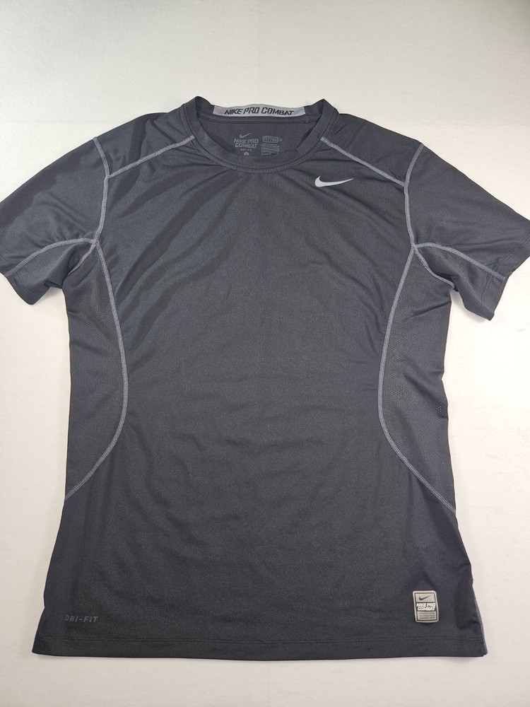 Nike Pro Combat Fitted Shirt Mens L Black Compression Athletic Dri Fit