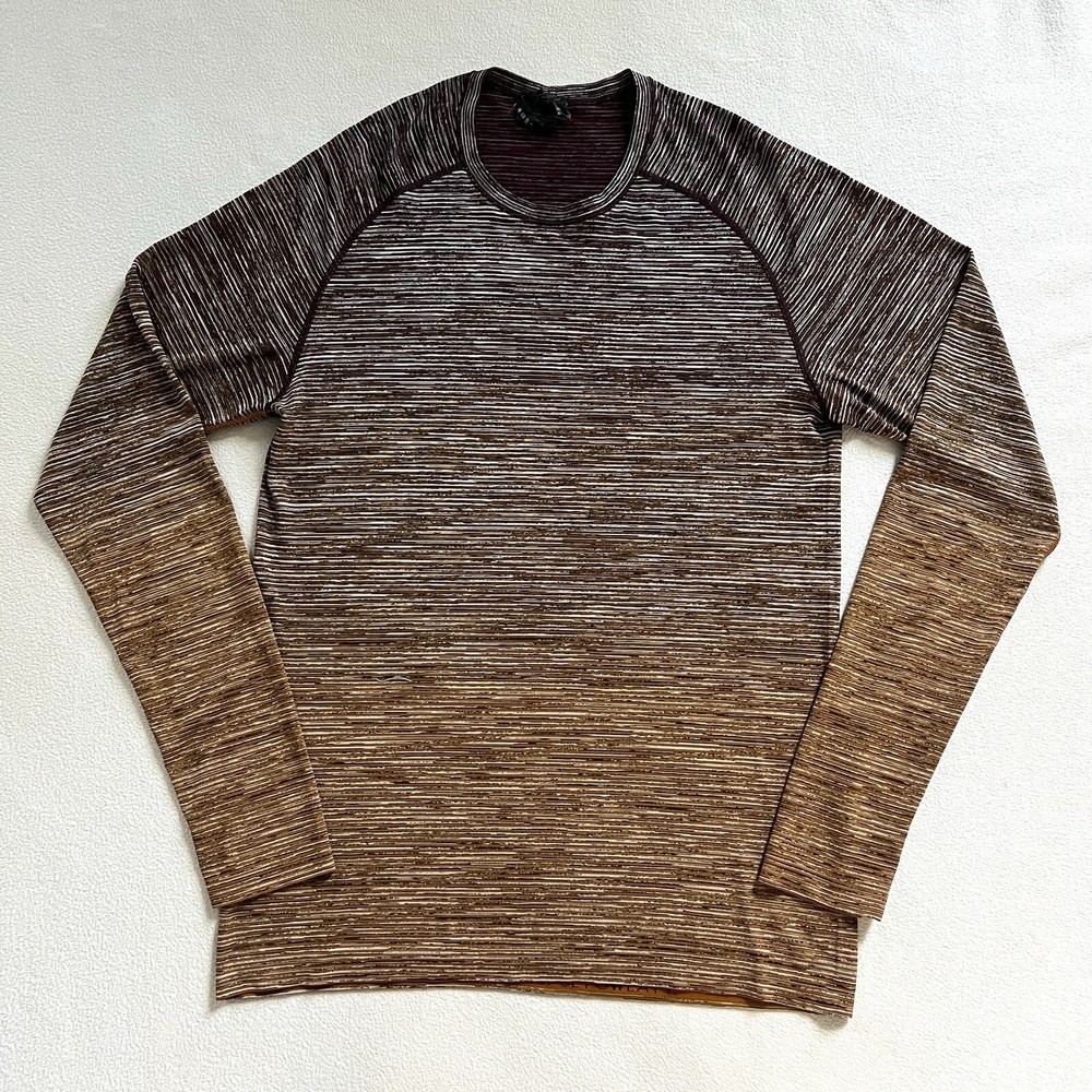 Lululemon Men Dark Adobe Brown Gold Ombre Metal Vent Tech LS Long Sleeve Shirt M