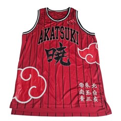 Naruto Shippuden Akatsuki Basketball Jersey Red Pinstripe Anime Mesh Shirt XL