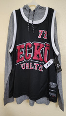 Ecko Unltd. Men’s Black Mesh Hooded Long Sleeve Graphic Jersey Tee Size L