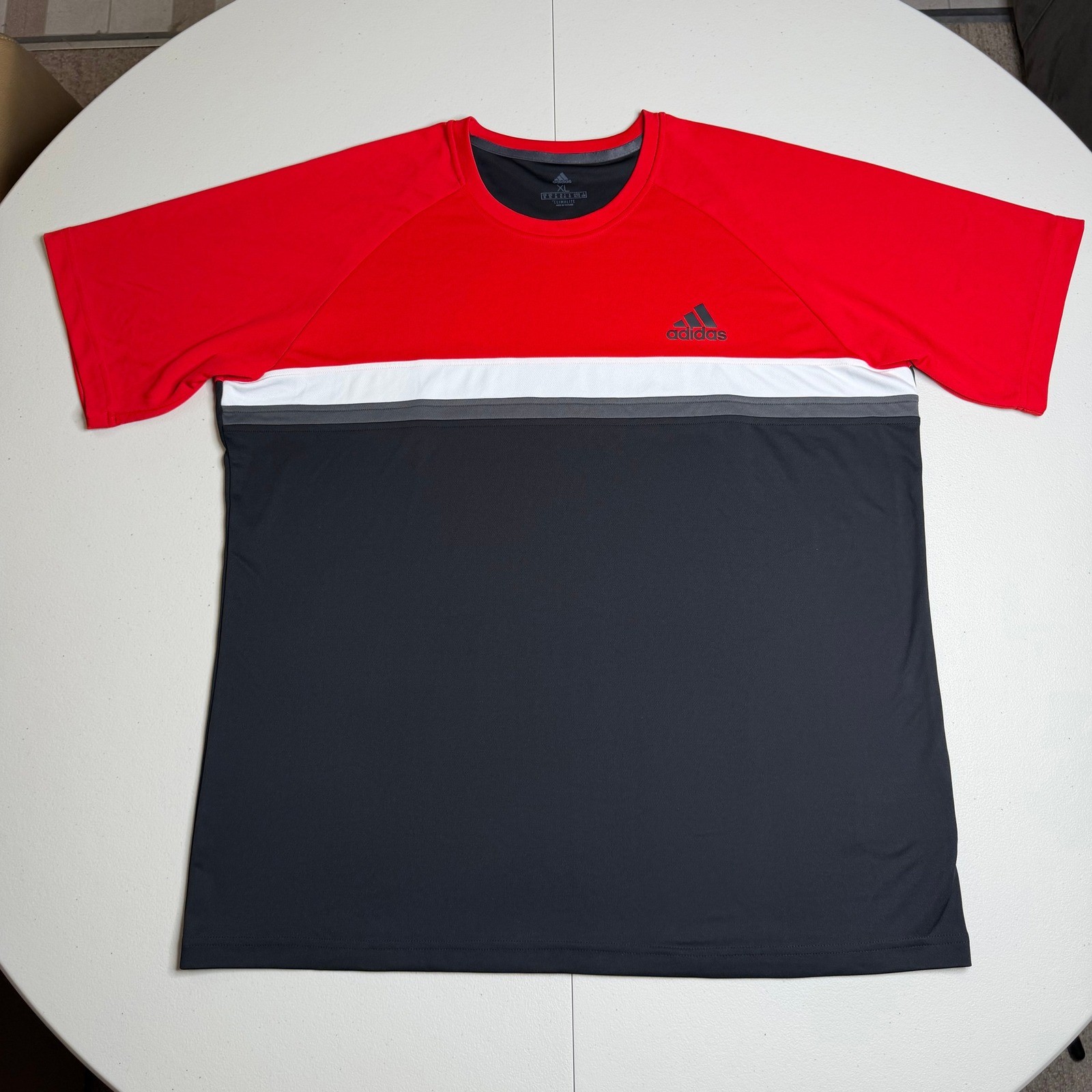 Adidas Mens XL Climalite Colorblock Performance T-Shirt Red Black White gallery