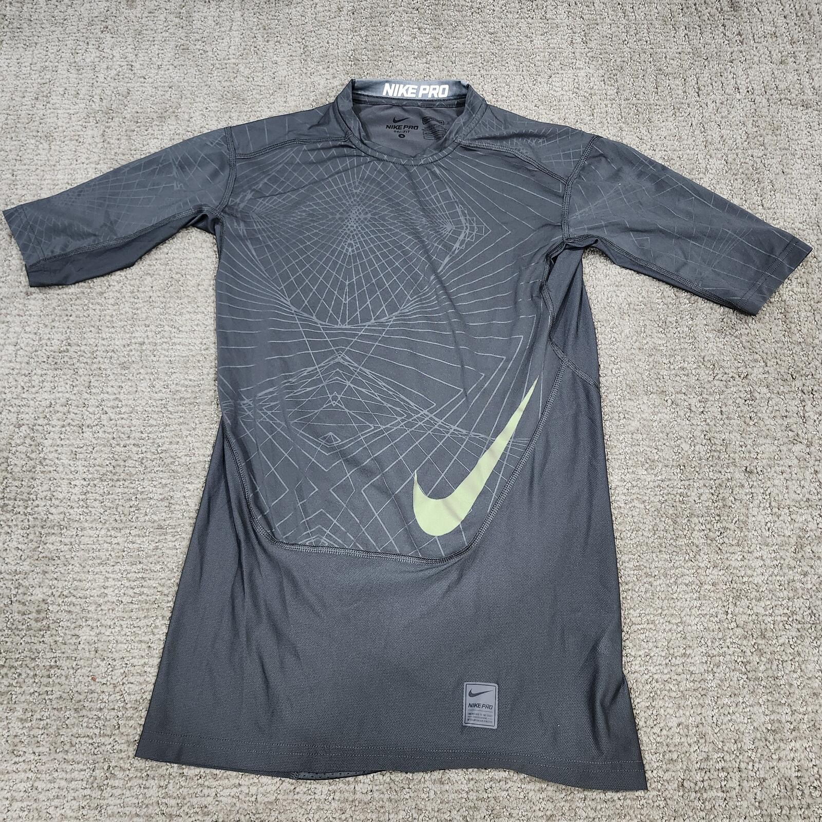 Nike Pro Dri-FIT Compression Training Shirt Black Gray Neon Yellow Size Small gallery