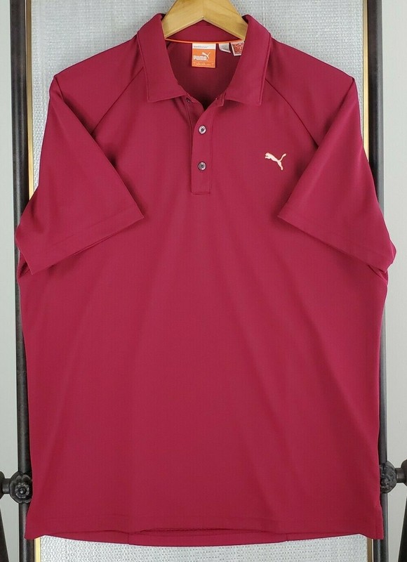 PUMA GOLF Size Large Mens Stretchy Performance Golf Polo Shirt Burgundy Wicking gallery