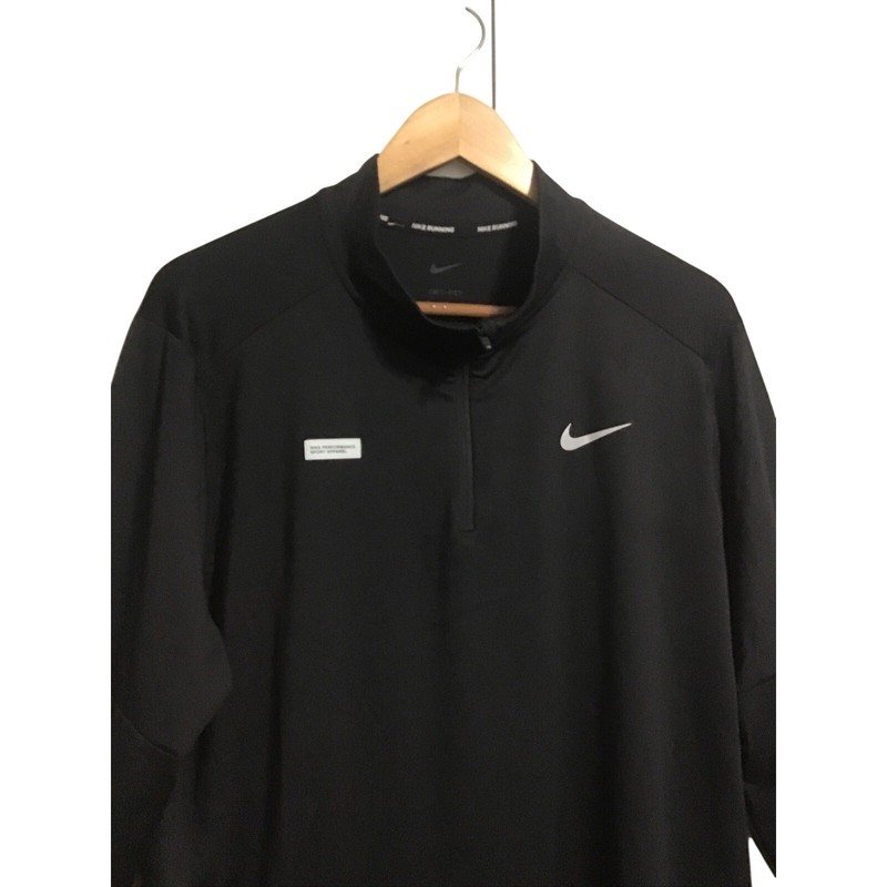 Nike 1/4 Zip Running Top Mens Medium Black Dri-FIT FB8558-010 Reflective Graphic gallery