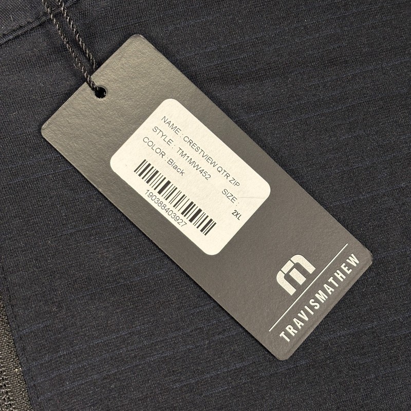 Travis Mathew NWT Crestview 1/4 Zip Pullover Mens 2XL Black Company Logo gallery